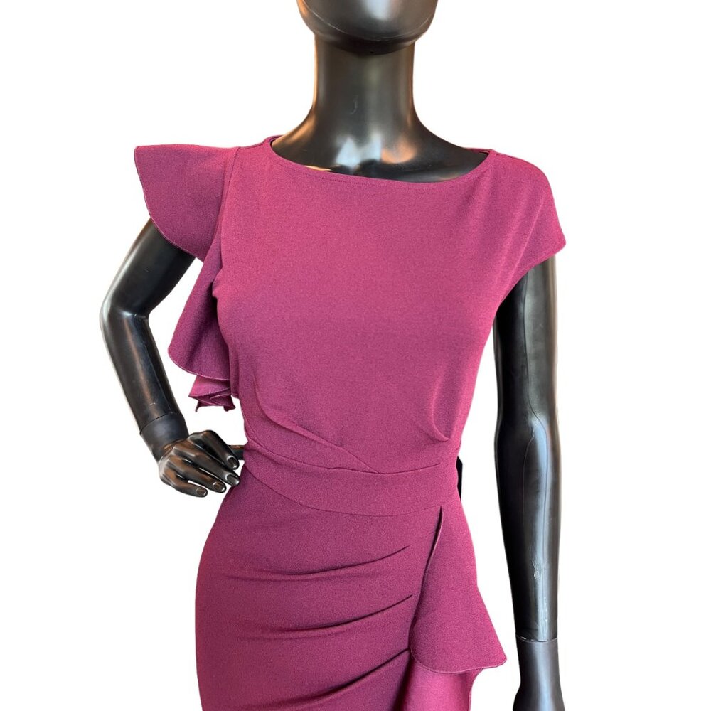 Maroon Cap Sleeve Side Ruched Formal Gown - Picture 2 of 5
